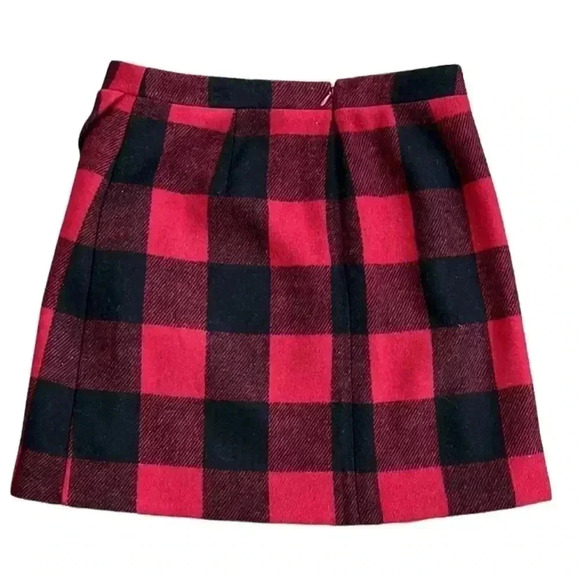 J.Crew Double Serge Wool Ruffle Front Red Black Buffalo Plaid Mini Skir… - Picture 3 of 6